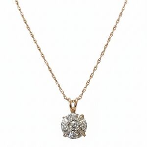 Avon 10kt Yellow Gold Diamond Cluster Necklace
